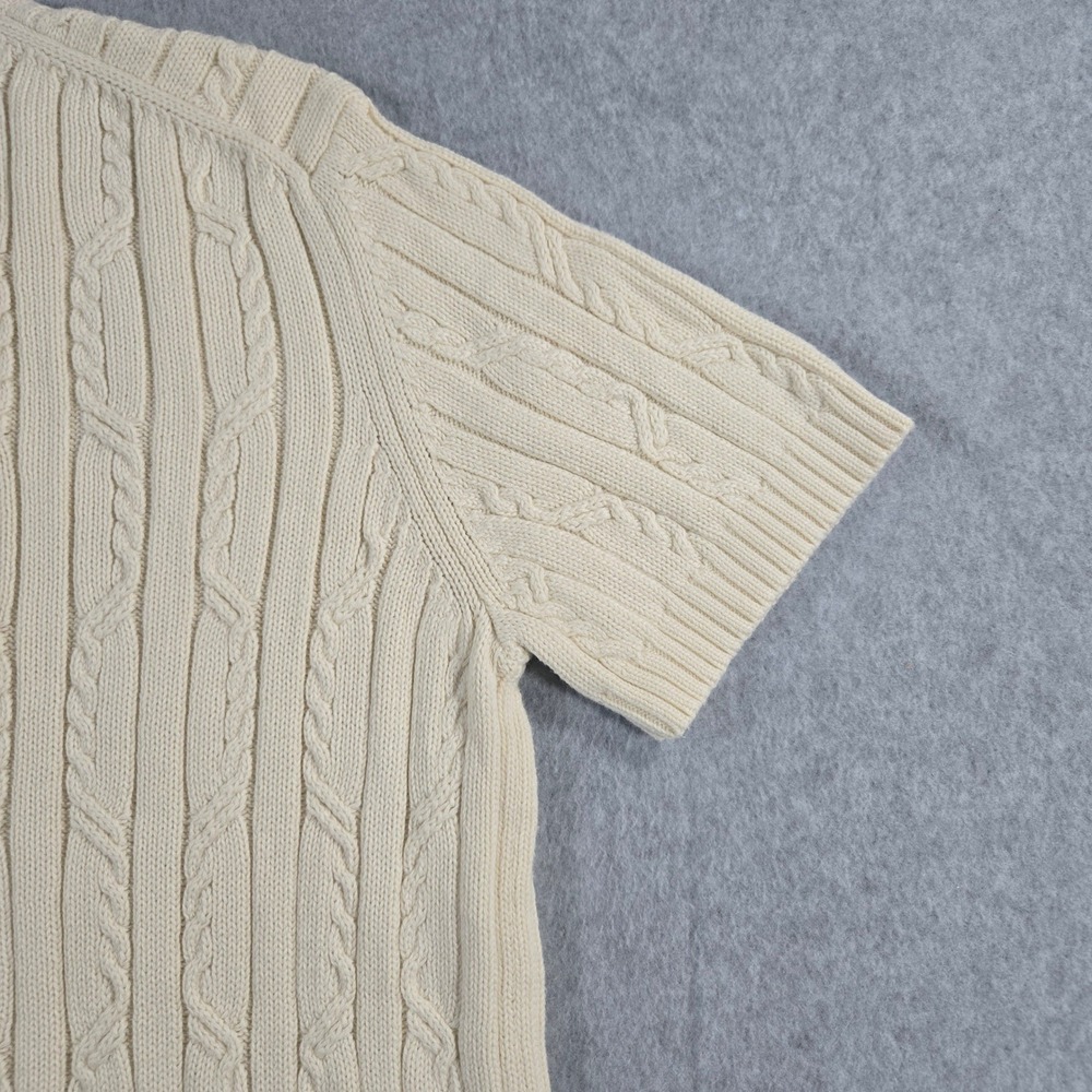 Jones New York Country Cream Cable Knit Short Sleeve Cotton Sweater Large - Picture 13 of 14